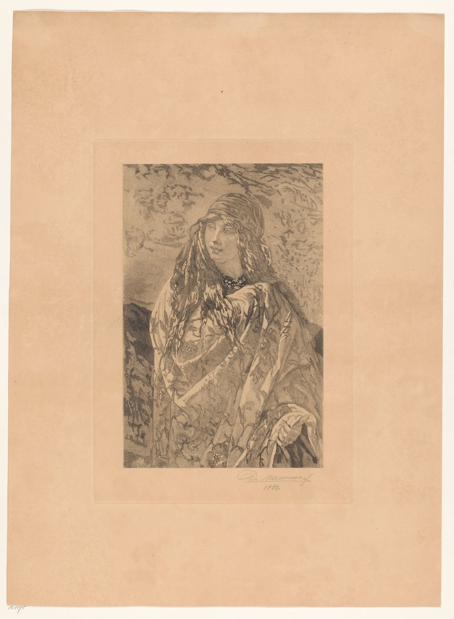 Young Woman with Floral Shawl by François de Meersman (signed by artist)