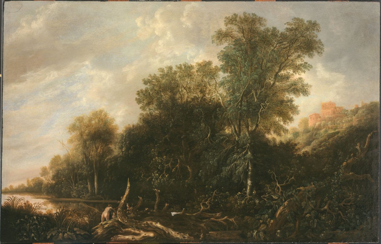 Wooded Landscape with Women Bathing by François van Knibbergen