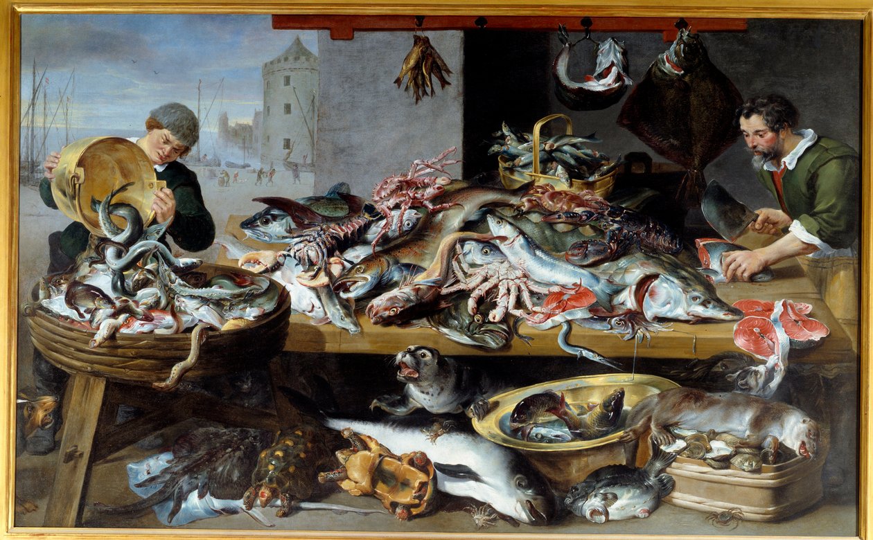 Fish Merchants at Their Stall by Frans (studio of) Snyders