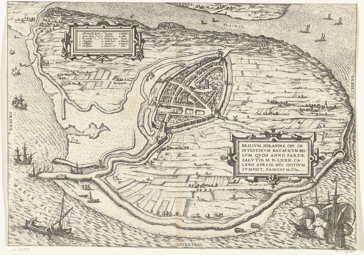 Map of the Island of Voorne and Plan of Brielle, 1572 by Frans Hogenberg