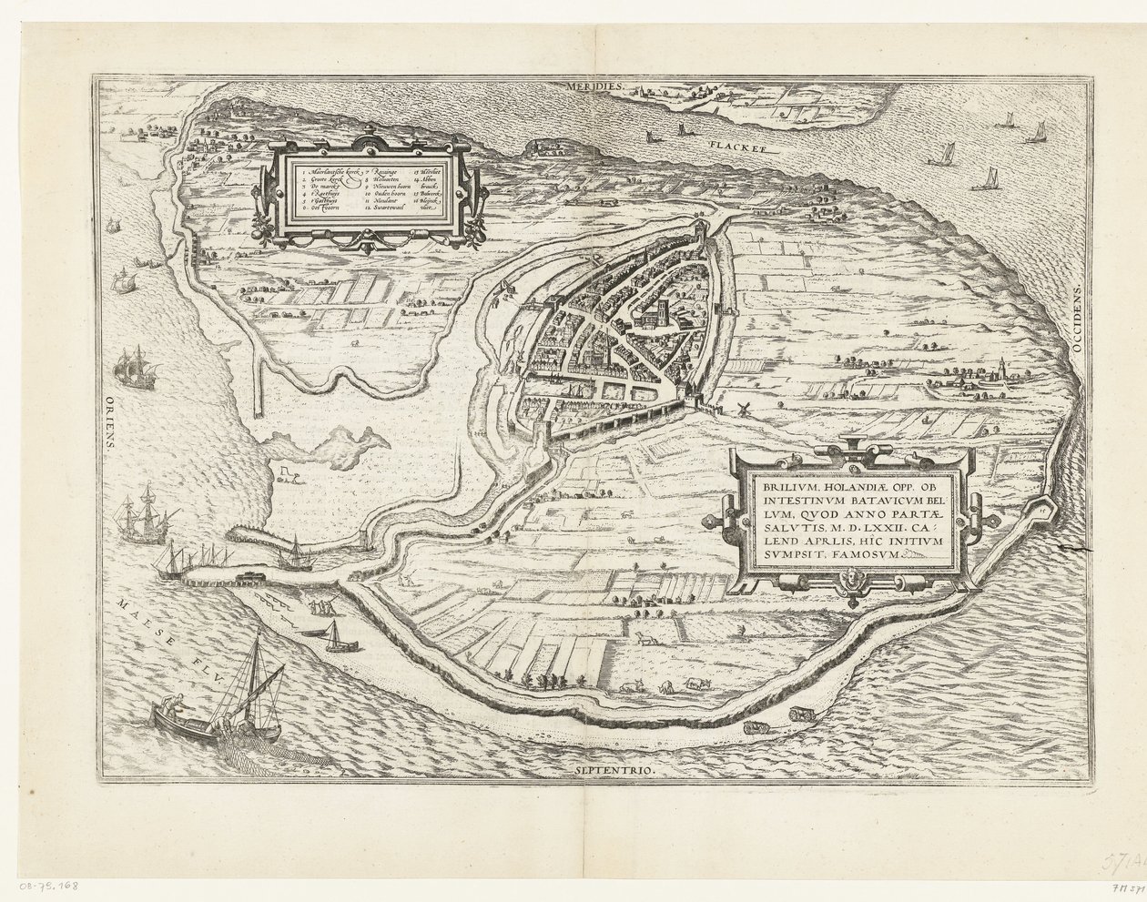 Map of the Island of Voorne and Plan of Brielle, 1572 by Frans Hogenberg