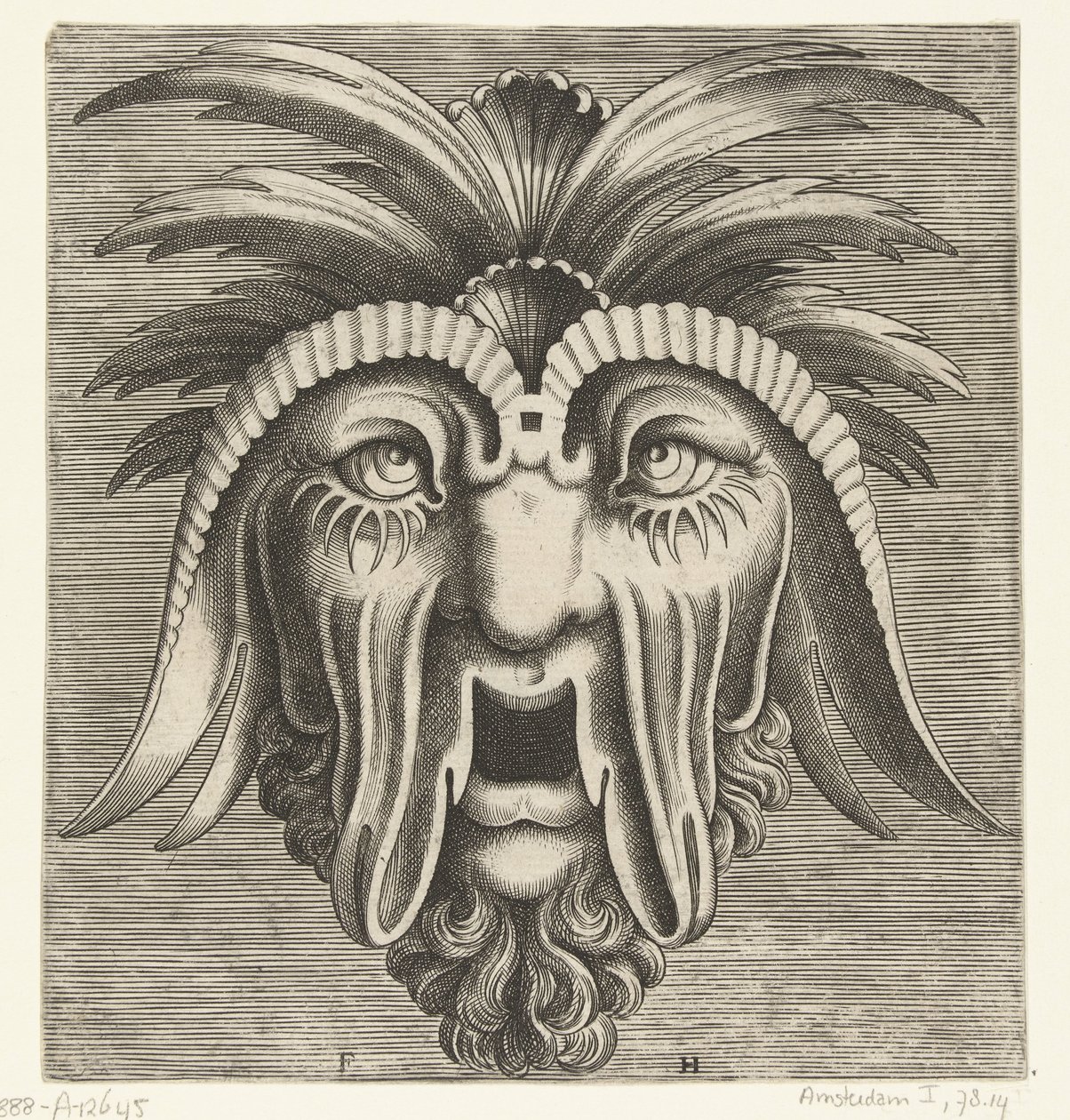 Mask with a Gaping, Toothless Mouth, Sagging Cheeks, and Tufts on the Head by Frans Huys