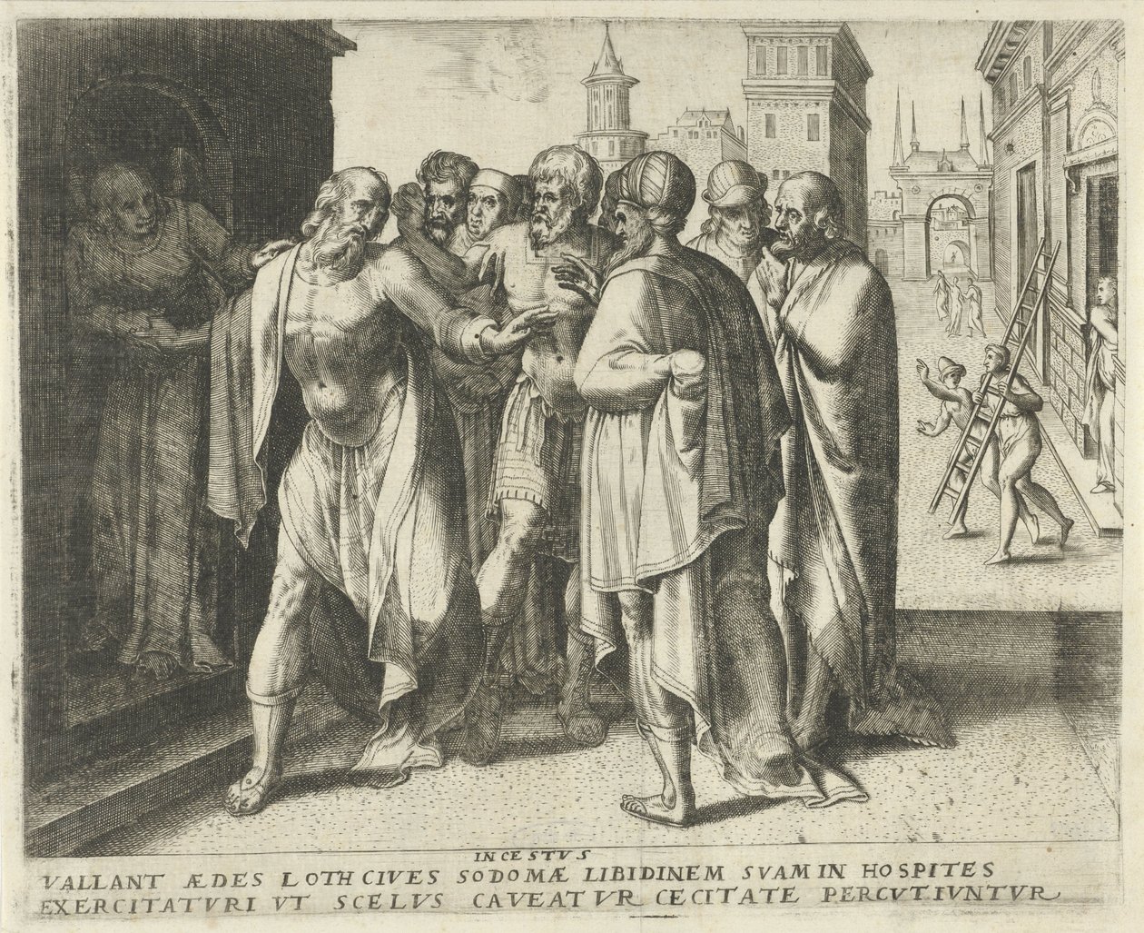 Lot Urges the Crowd to Calm Down (Incestus) (History of Lot) by Frans Menton