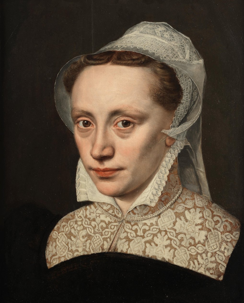 Portrait of a Lady, Bust-Length, in Black Costume with a White Lace Collar and Headdress by Frans Pourbus the Elder