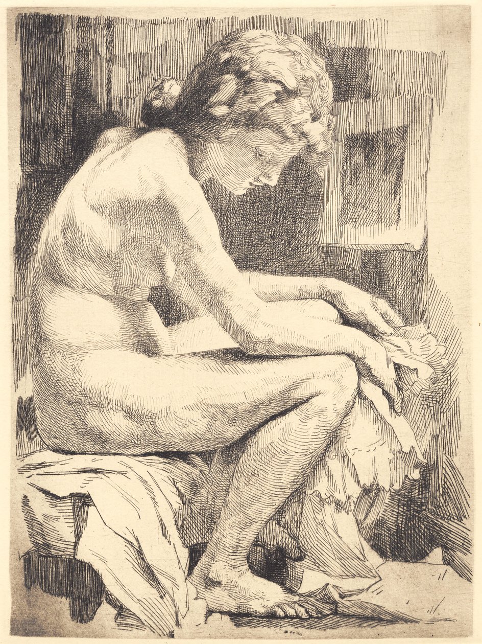 Young naked woman, sitting by Frans Schwartz