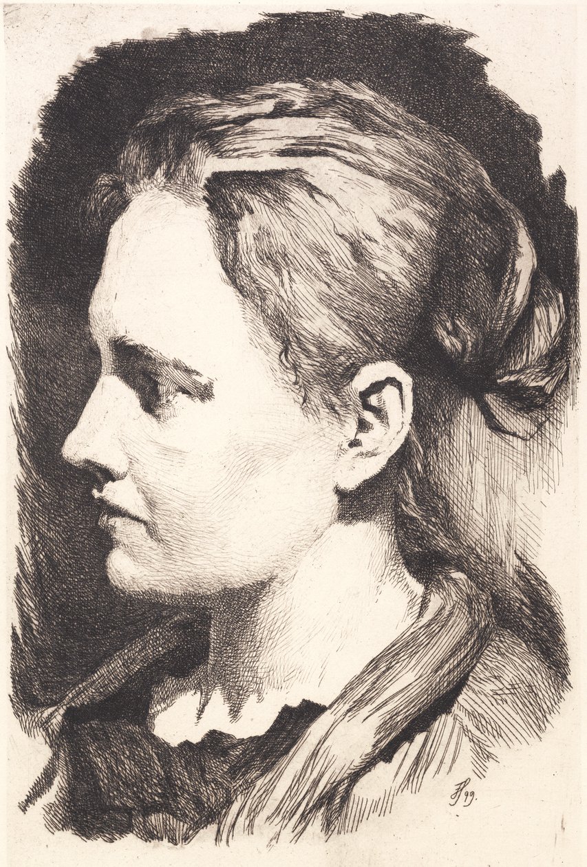 Young Girl in Profile with Hair Up by Frans Schwartz