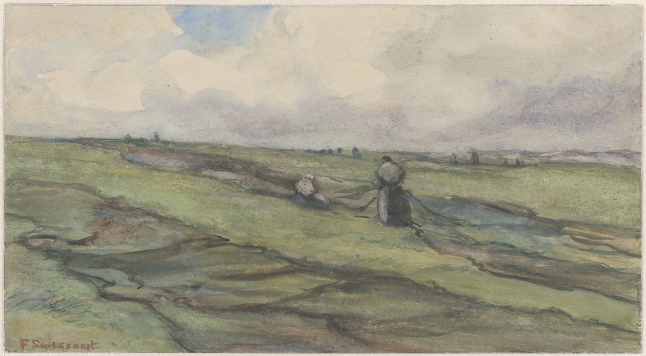 Fisherwomen Repairing Fishing Nets by Frans Alexander Evert Lodewijk Smissaert