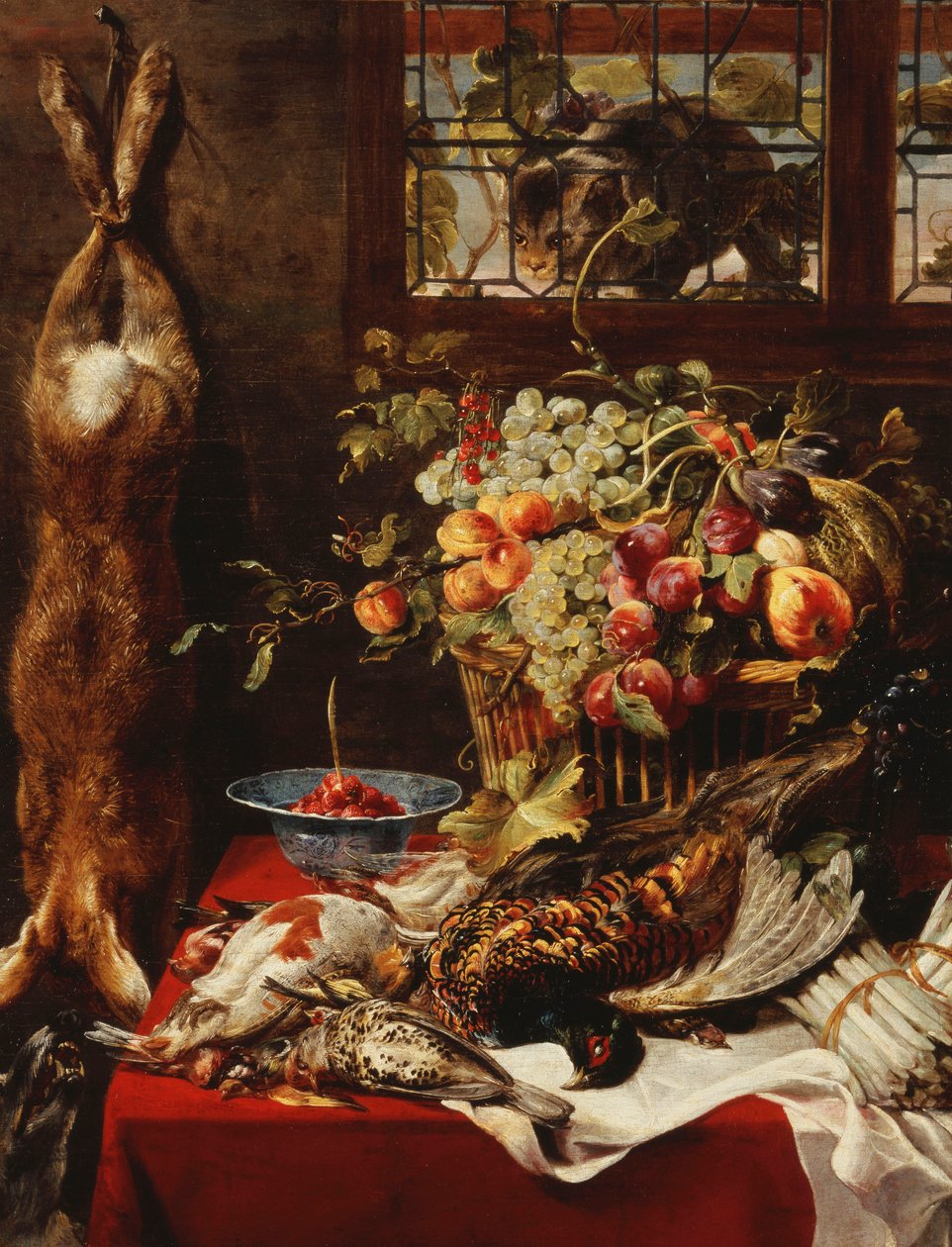 A Larder Still Life with Fruit, Game and a Cat by a Window by Frans Snyders or Snijders