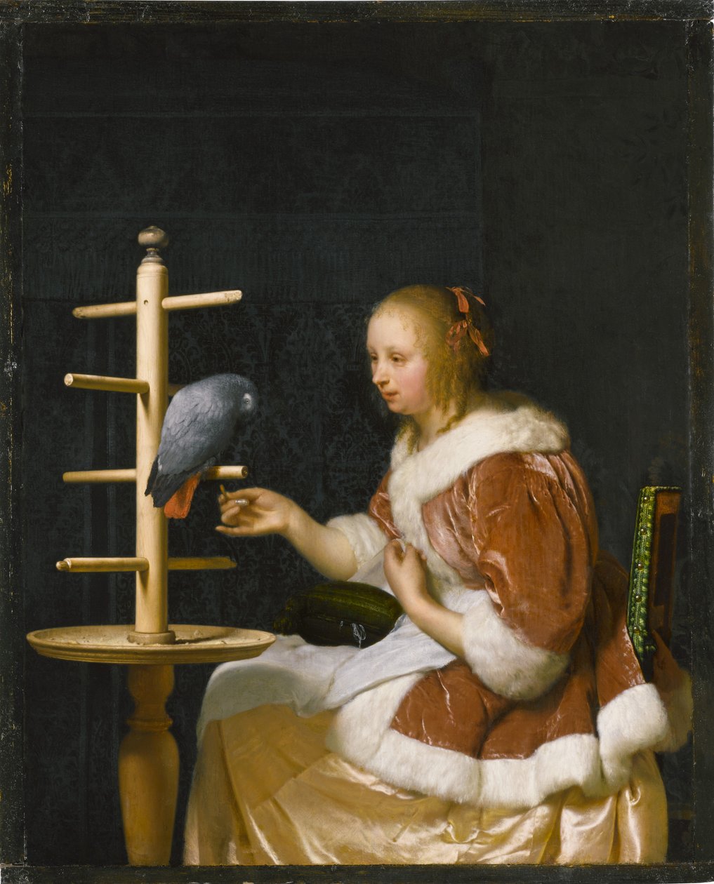Young Woman Feeding a Parrot by Frans van Mieris the Elder