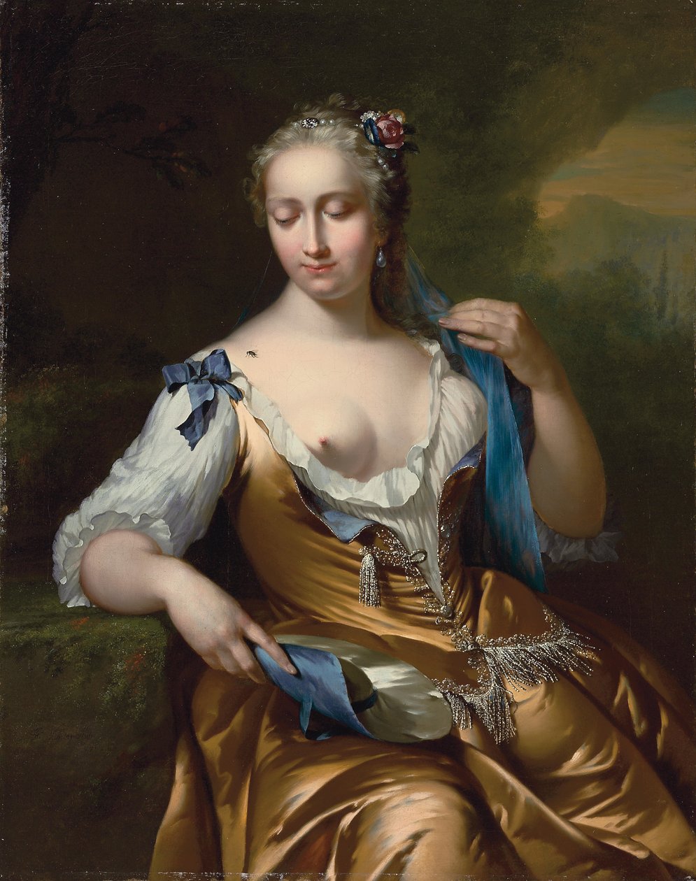 Lady in a Landscape with a Fly on Her Shoulder: An Allegory of Touch by Frans van der Mijn