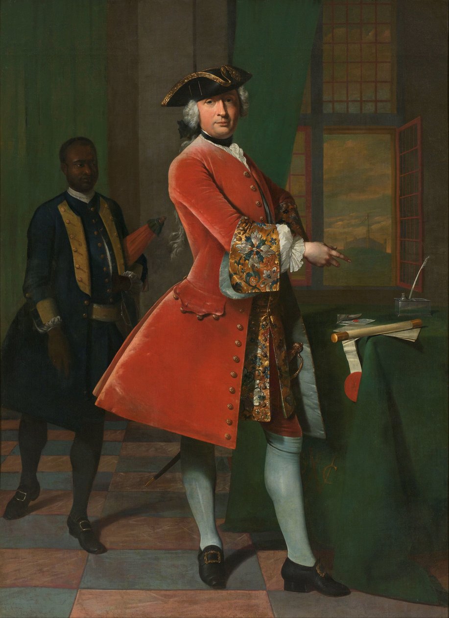 Portrait of Jan Pranger and an Enslaved Servant by Frans van der Mijn