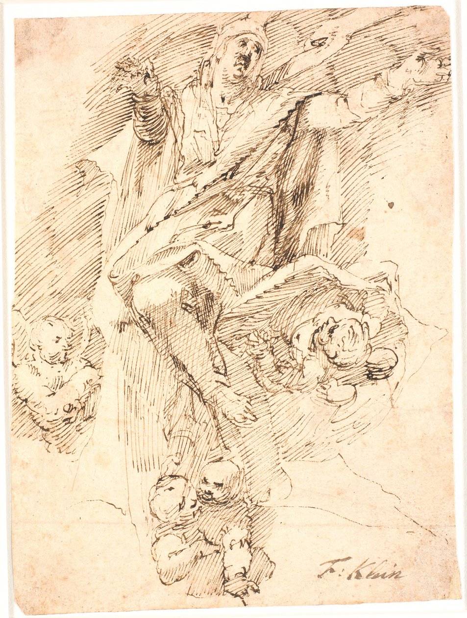 Woman, with outstretched arms, carried to heaven by four cherubs by Frantz Cleyn