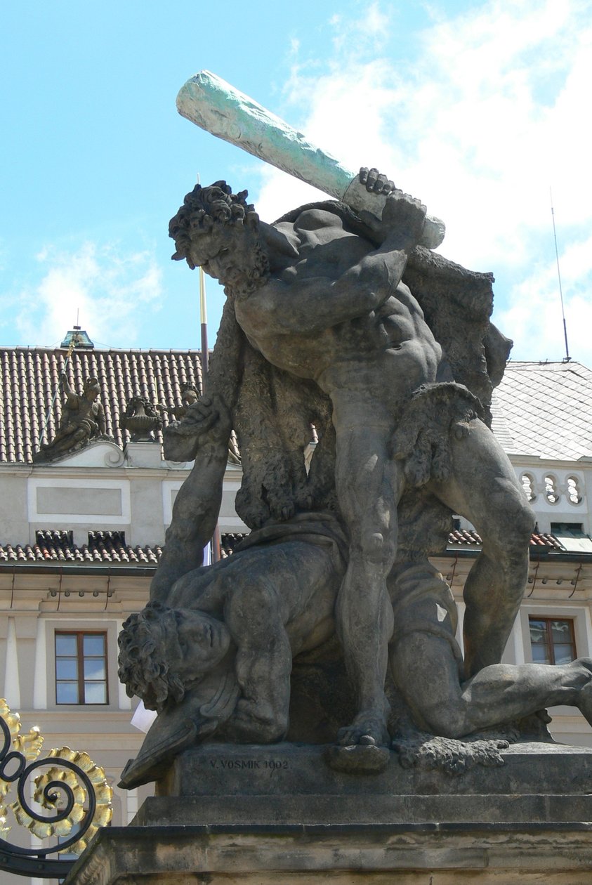 Statue of Fighting Giants, Outside Prague Castle and Presidential Palace Hradcany, 1st Courtyard by Franz Ignaz Platzer