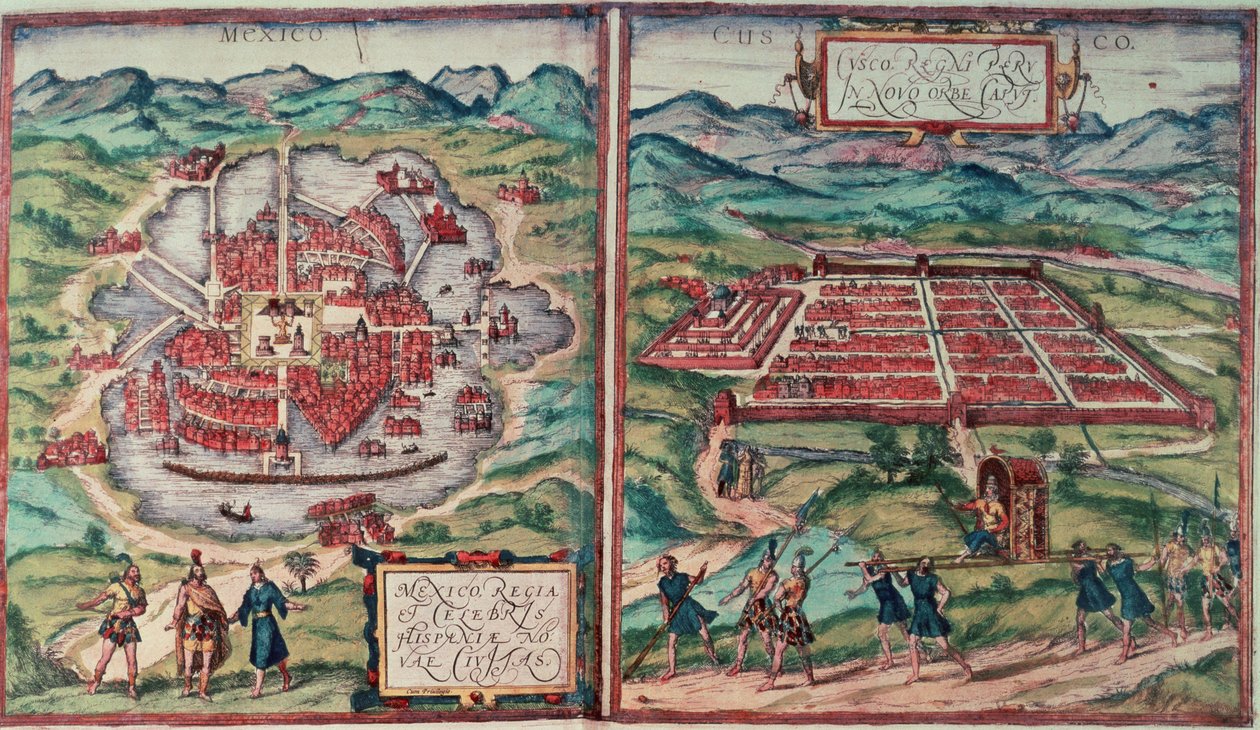 Plans of Mexico City, Mexico and Cusco City, Peru (from Carl Nebel