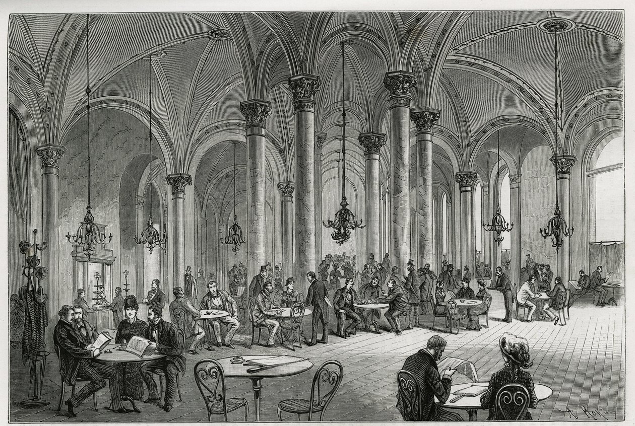 The Central Cafe in Vienna (Austria) (engraving by Kollarz, to illustrate the story Vienna and Its Suburbs by M. Newlinski, 1881) by Franz (after) Kollarz