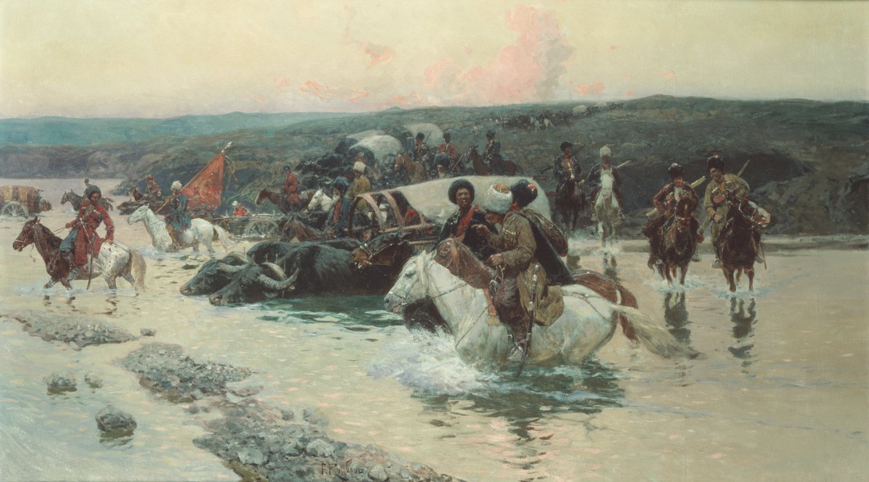 Cherkess Convoy Crossing a River by Franz Alekseevich Roubaud