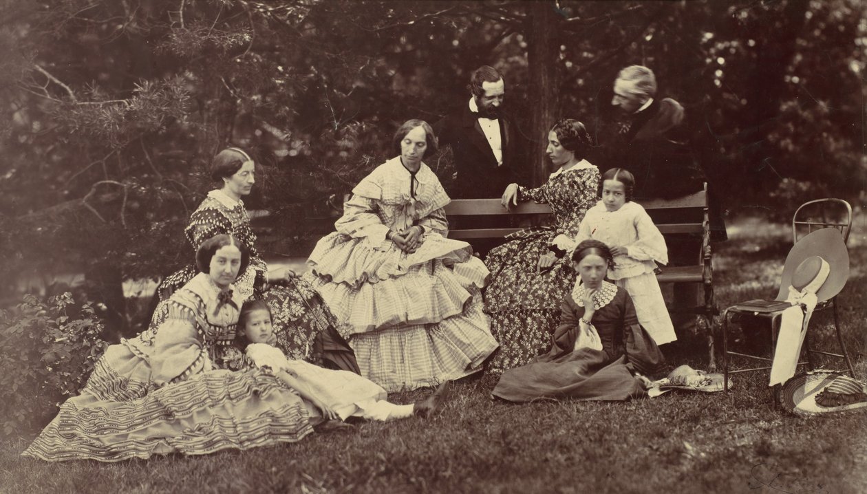 Group Portrait of Four Women, Two Men and Three Children in a Garden, 1850s-60s by Franz Antoine