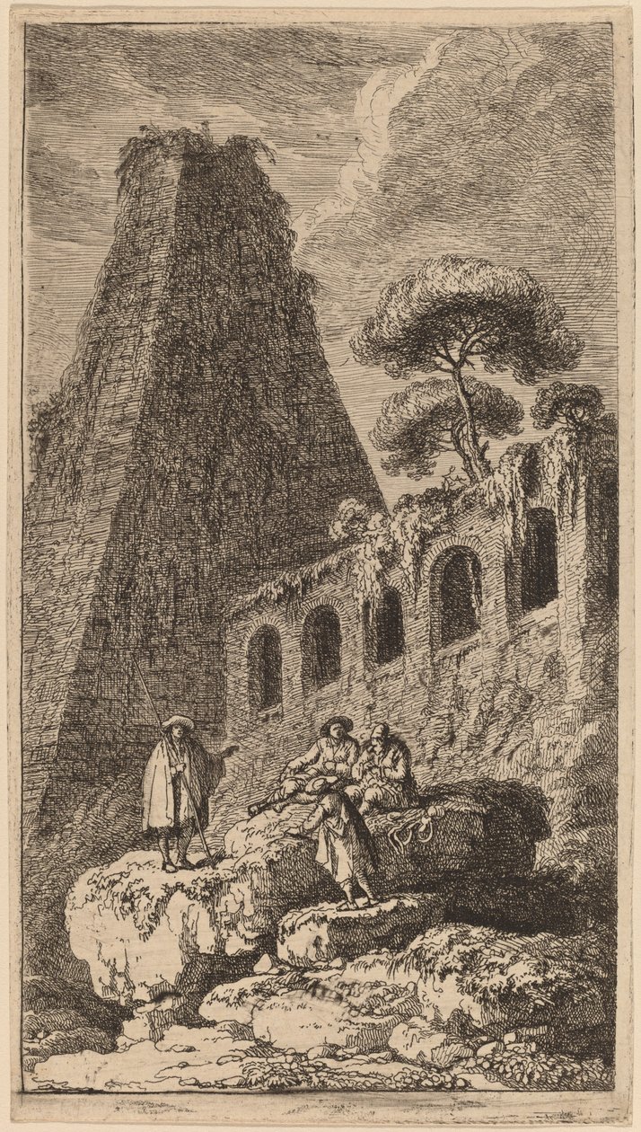 The Pyramid of Sesto near the Gates of St. Pauli in Rome by Franz Edmund Weirotter