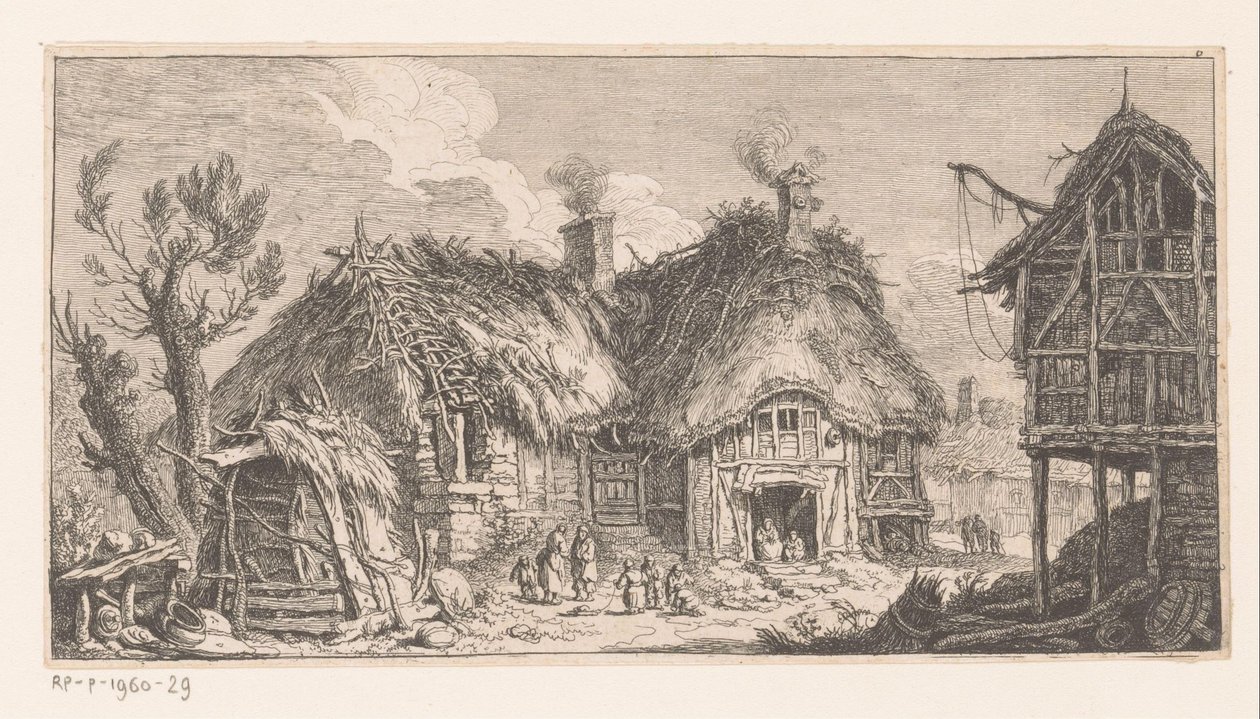 Women and children at a farm (Suite of landscapes) by Franz Edmund Weirotter