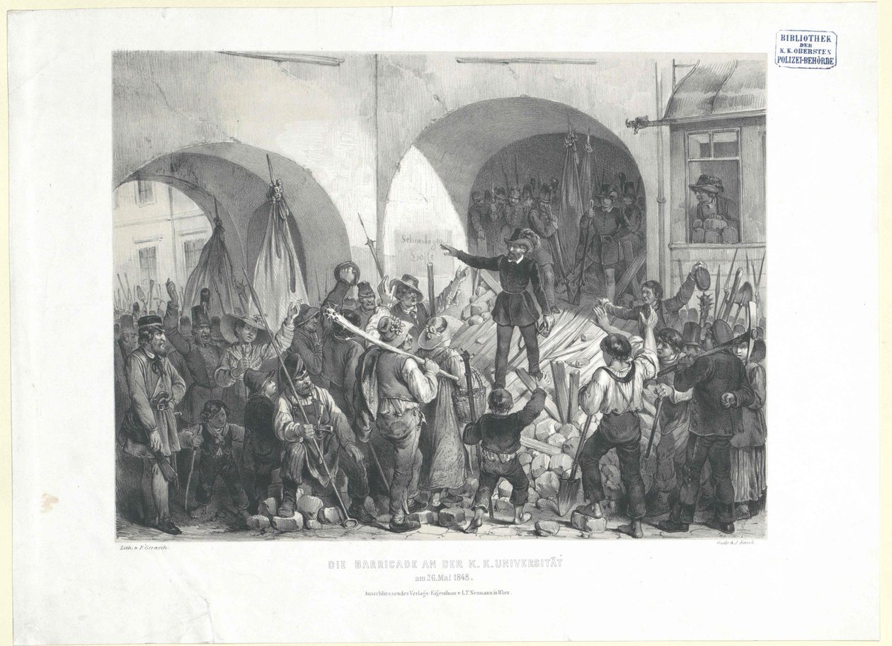 The Barricade at the k. k. University at 26th May 1848 by Franz Gerasch