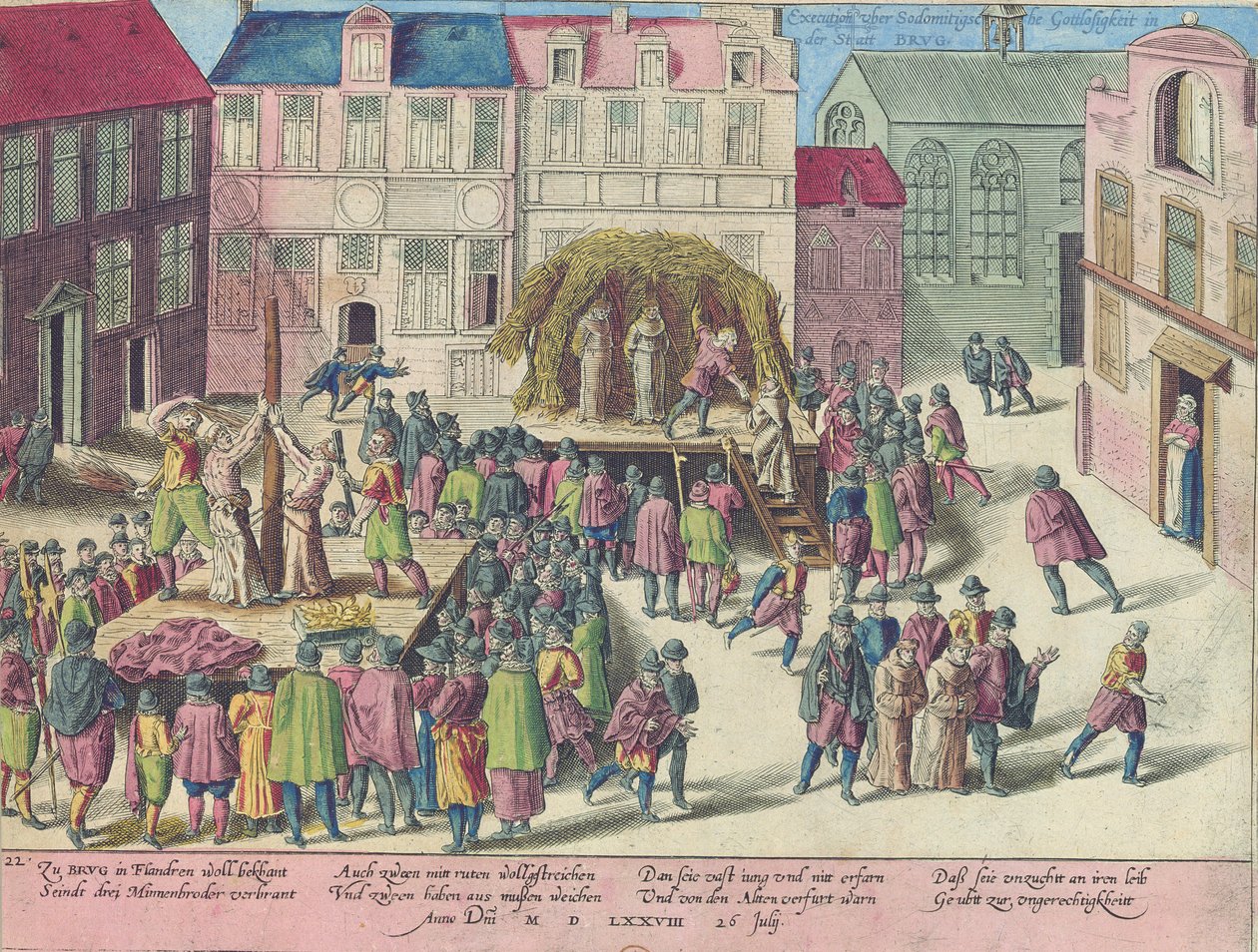 Execution in Bruges by burning of three friars for sodomy, 28 June, 1578 by Franz Hogenberg