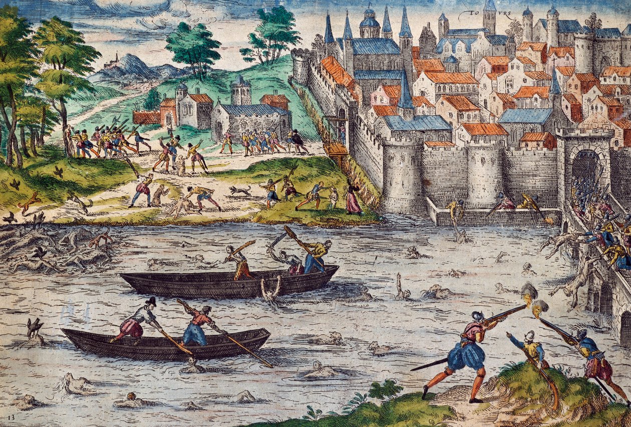Massacres of Tours, July 1562 during Wars of Religion against Huguenots, engraving by Franz Hogenberg by Franz Hogenberg