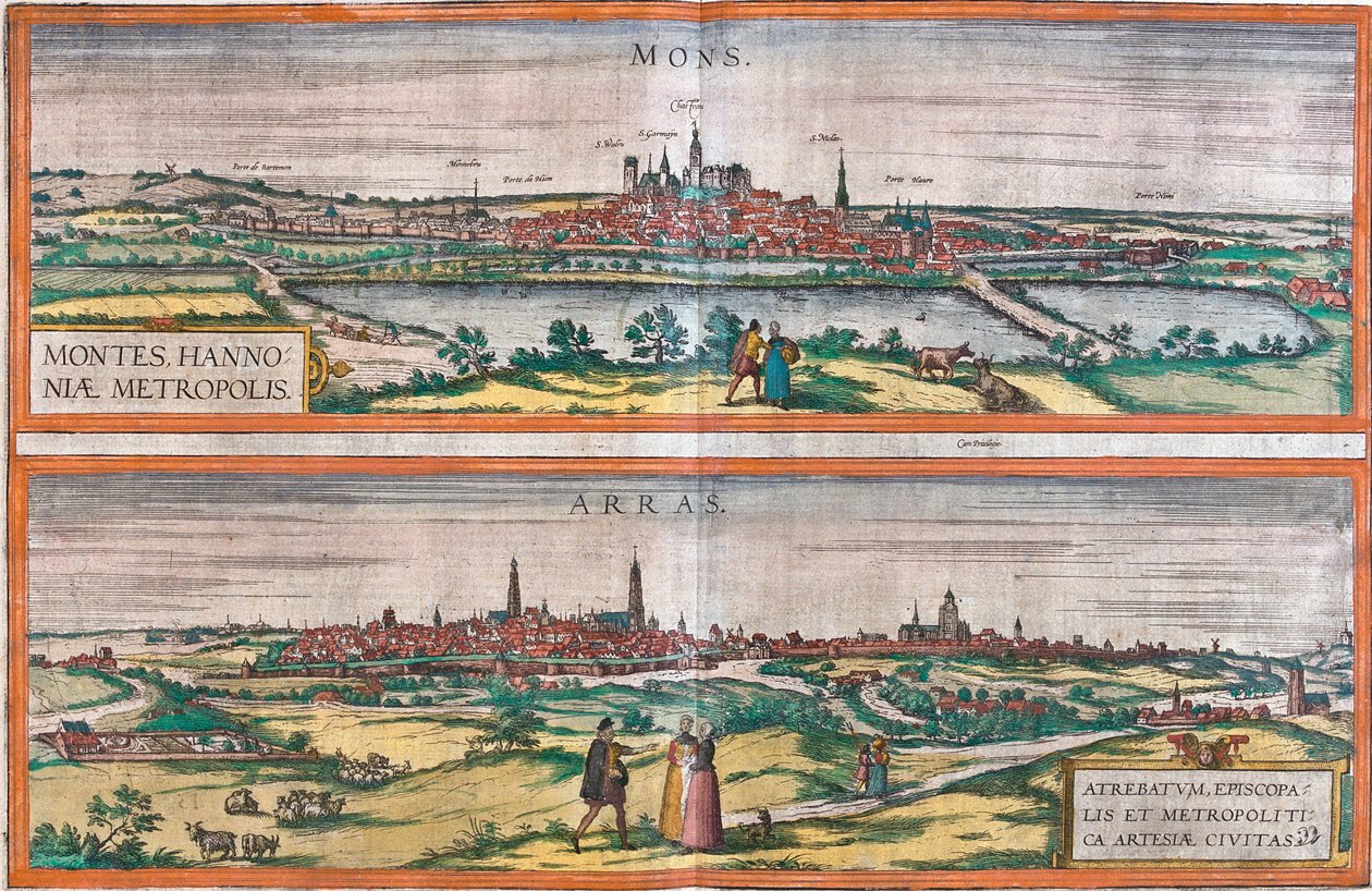 Views of Mons, Belgium and Arras, France by Franz Hogenberg