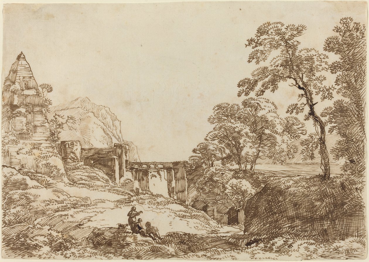 Landscape with a Pyramid and Classical Ruins by Franz Innocenz Josef Kobell