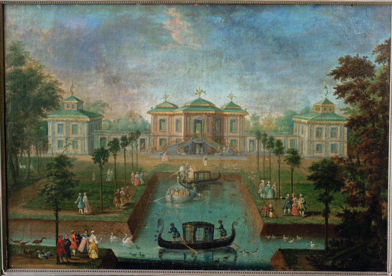 Court Life in the Park of Augustusburg Palace around the Indian House, View from the East by Franz Jakob Rousseau