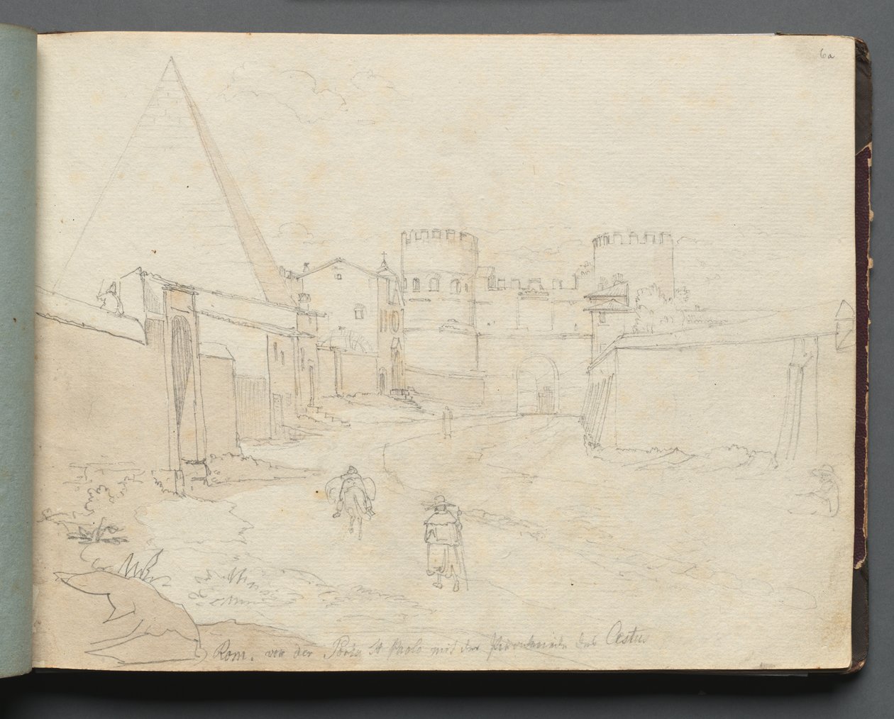 Album with Views of Rome and Surroundings, Landscape Studies, page 06a: Rome von der Porta St. Paolo by Franz Johann Heinrich Nadorp