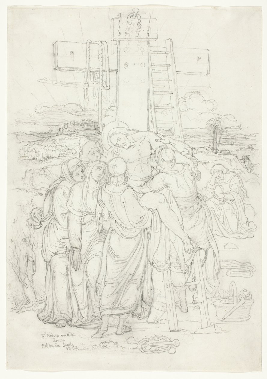 Descent from the Cross with a Silhouette of Jerusalem in the Background by Franz Johann Heinrich Nadorp
