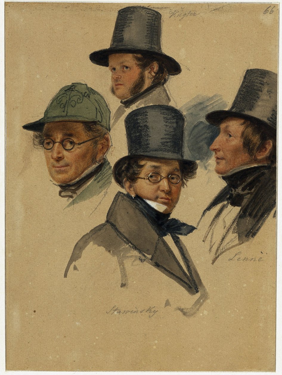 Franz Kugler, Karl Stawinsky, Peter Joseph Lenné, E. B. J. Raupach (?) by Franz Krüger