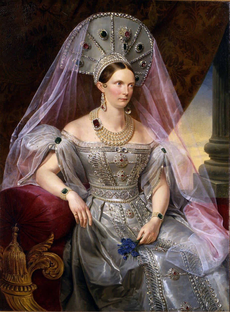 Portrait of Empress Alexandra Fyodorovna Charlotte of Prussia, in Kokoshnik by Franz Krüger