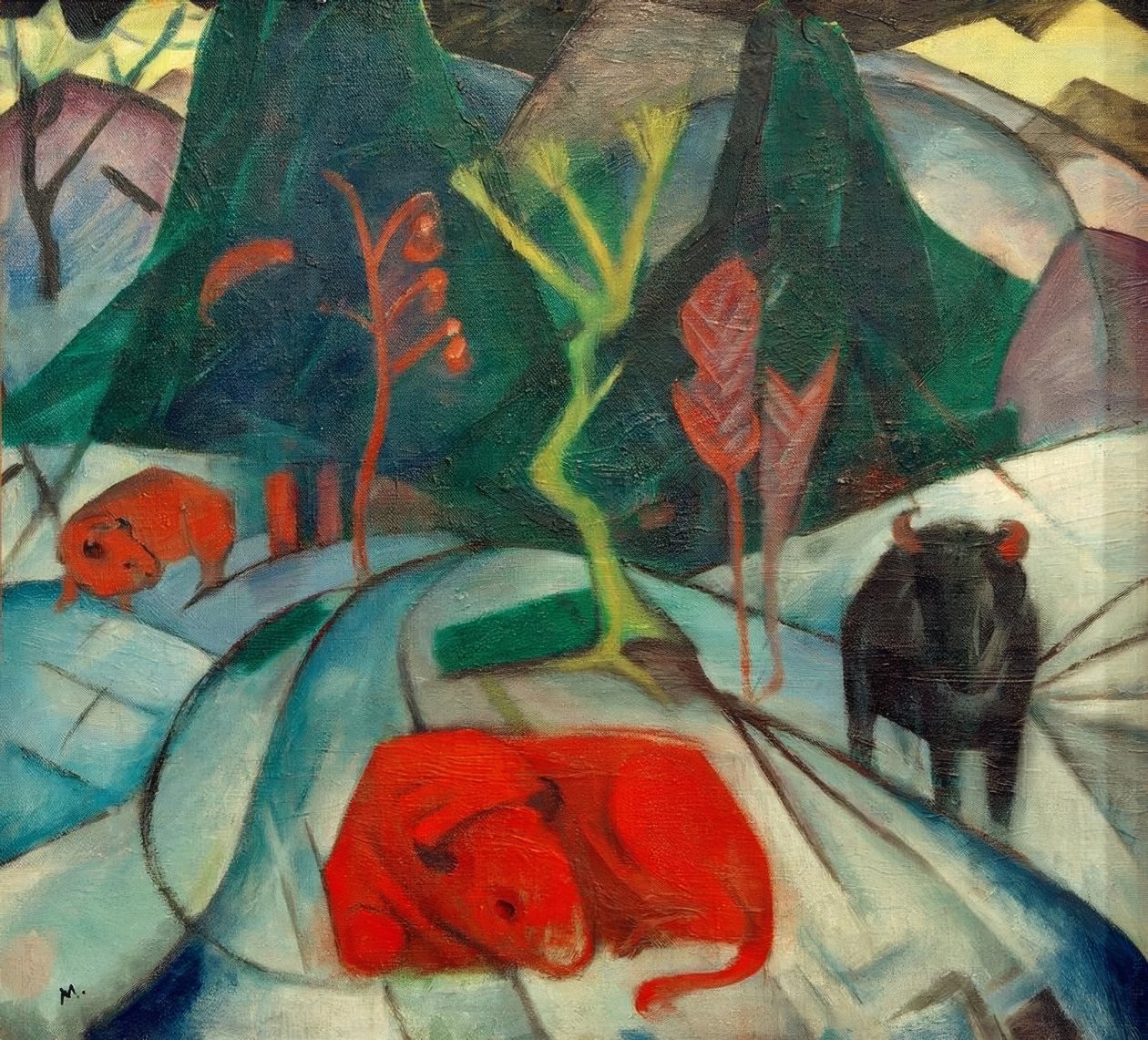 Bison in Winter (Red Bison) by Franz Marc