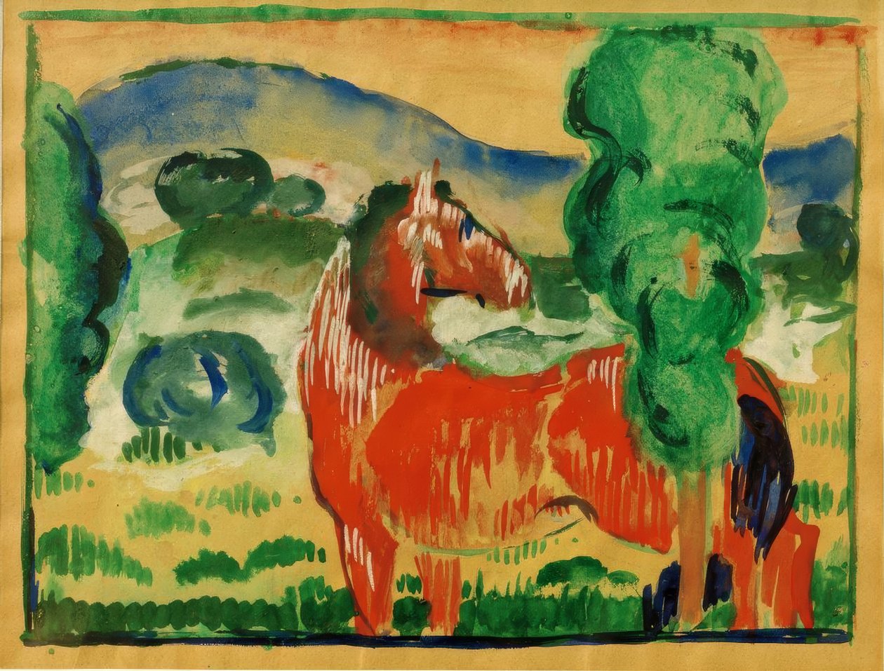 Red Horse in a Colorful Landscape by Franz Marc
