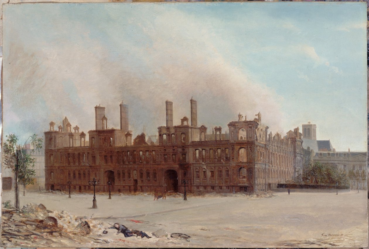 The Hôtel de Ville after the fire of 1871 by Franz Moormans