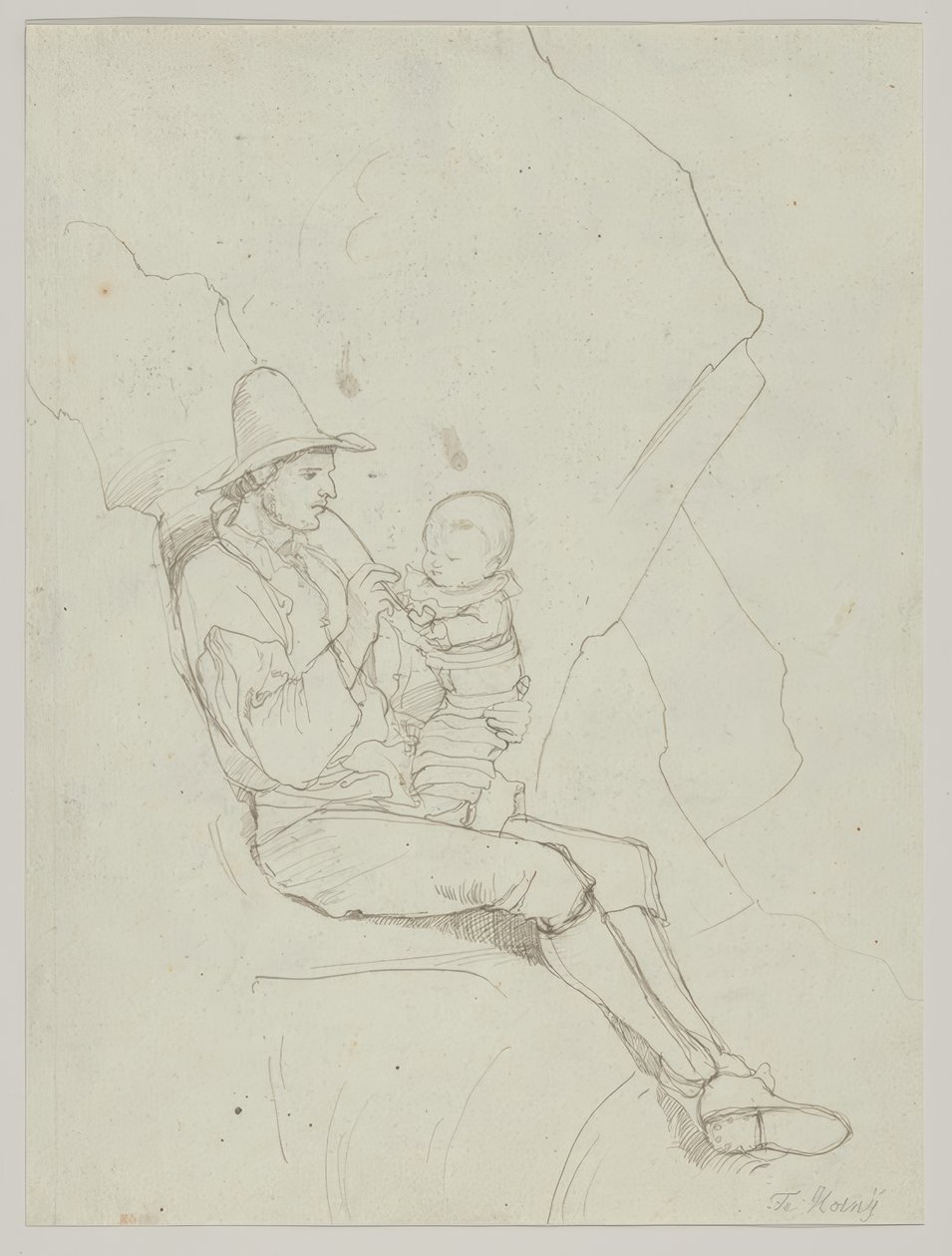 A Seated Italian Shepherd with a Small Child on His Lap by Franz Theobald Horny