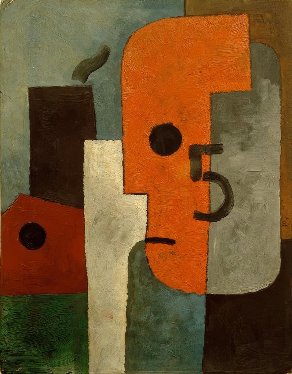 Numbered Head Profile Next to Factory by Franz Wilhelm Seiwert