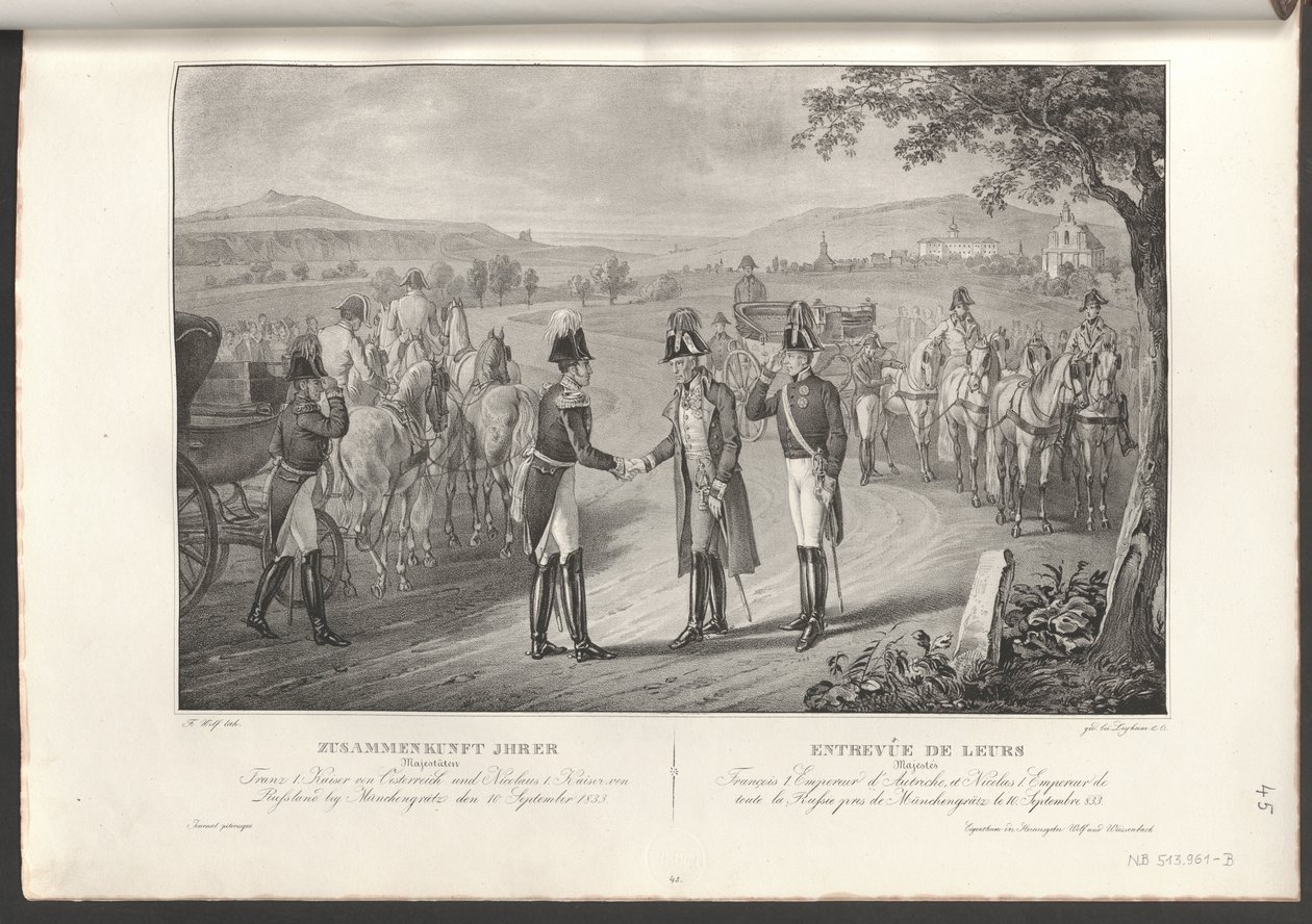 Meeting of Emperor Franz I with Emperor Nikolaus I of Russia by Franz Wolf