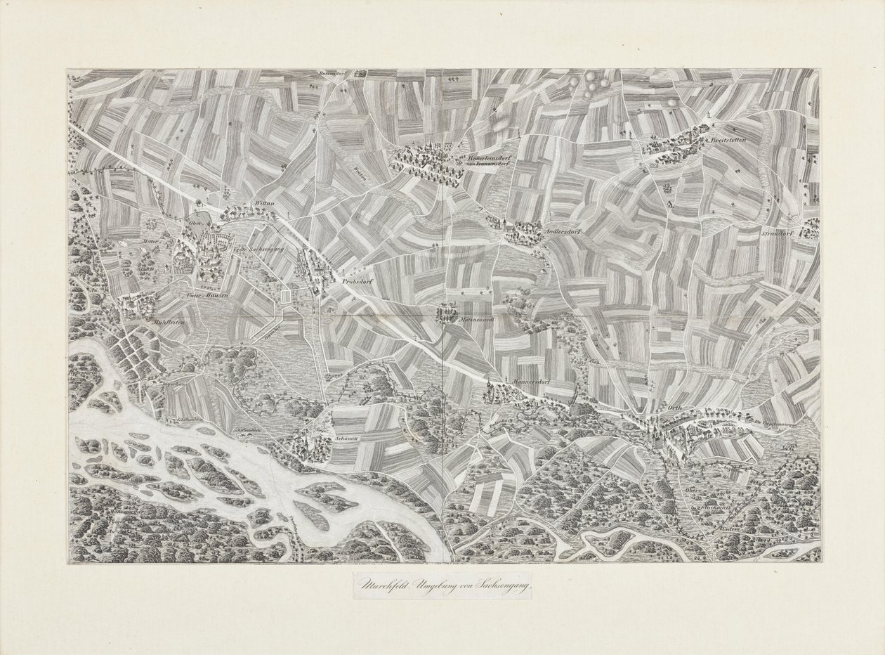 Perspective Map of the Marchfeld. Surroundings of Sachsengang by Franz Xaver Schweickhardt