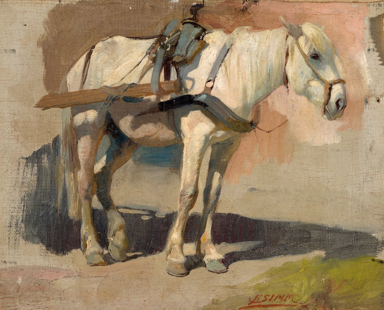 Harnessed White Horse by Franz Xaver Simm