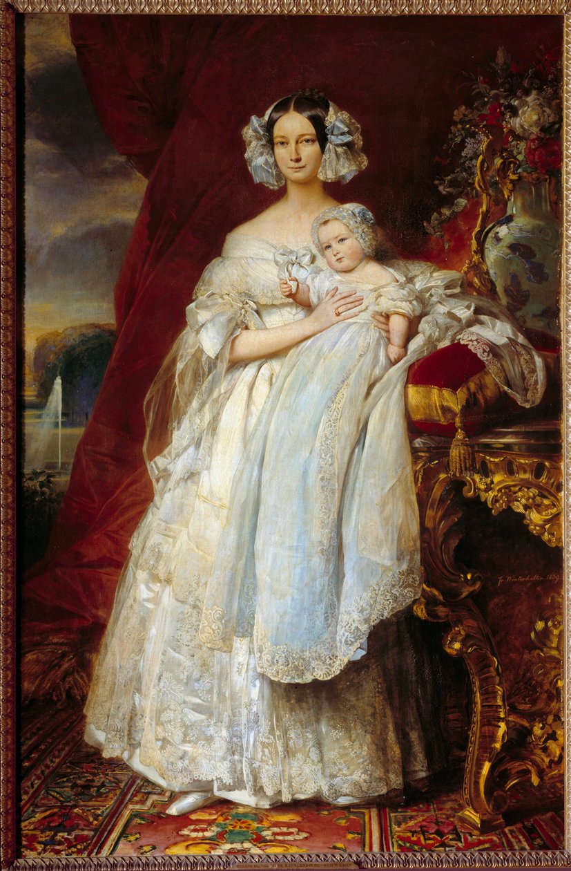 Portrait of Helene Louise of Mecklembourg Schwerin, Duchess of Orleans and the Count of Paris by Franz Xaver Winterhalter