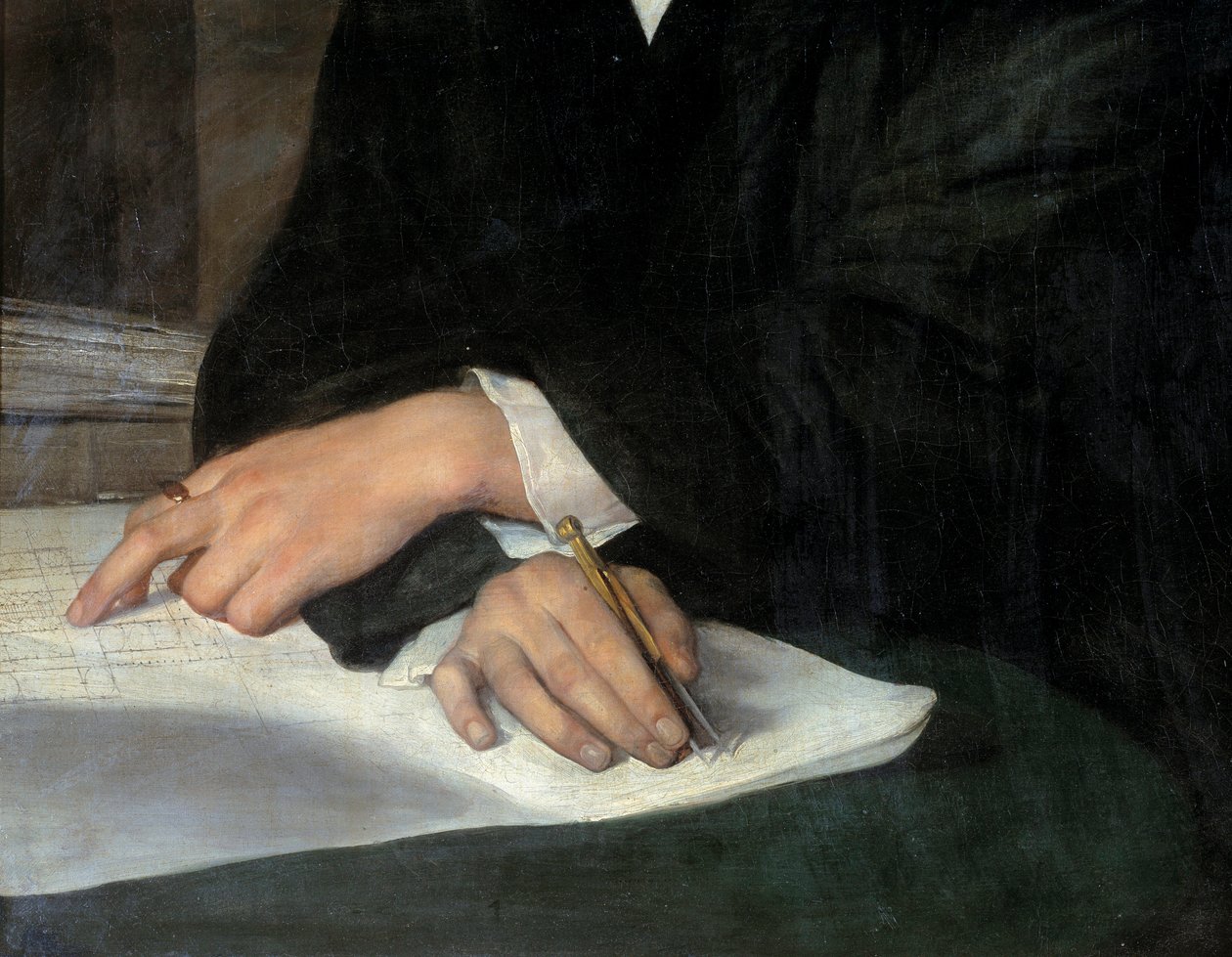 Portrait of the architect Karl Berckmuller (detail of the crossed hands on the plane) by Franz Xaver Winterhalter