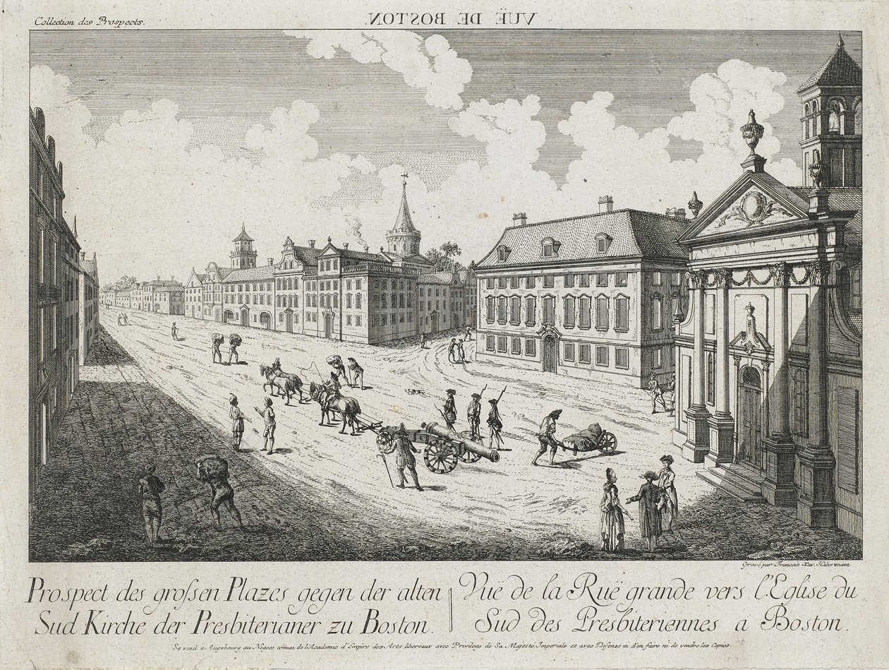 Optical View/View of the Large Squares toward the Old South Presbyterian Church in Boston, c. 1776 by Franz Xavier Habermann