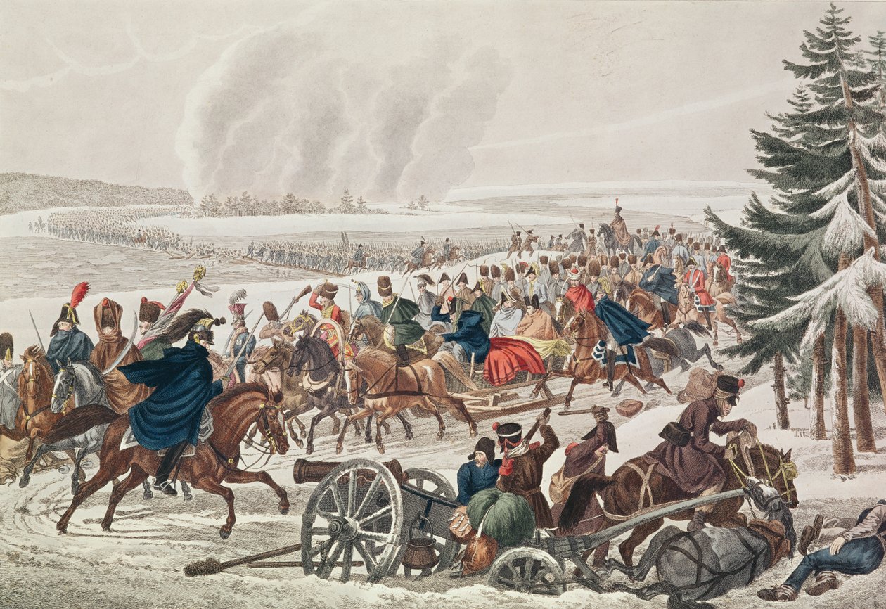 The French Army Retreat over the River Berezina, 26th November 1812, engraved by J.A. Klein by Franz von Habermann