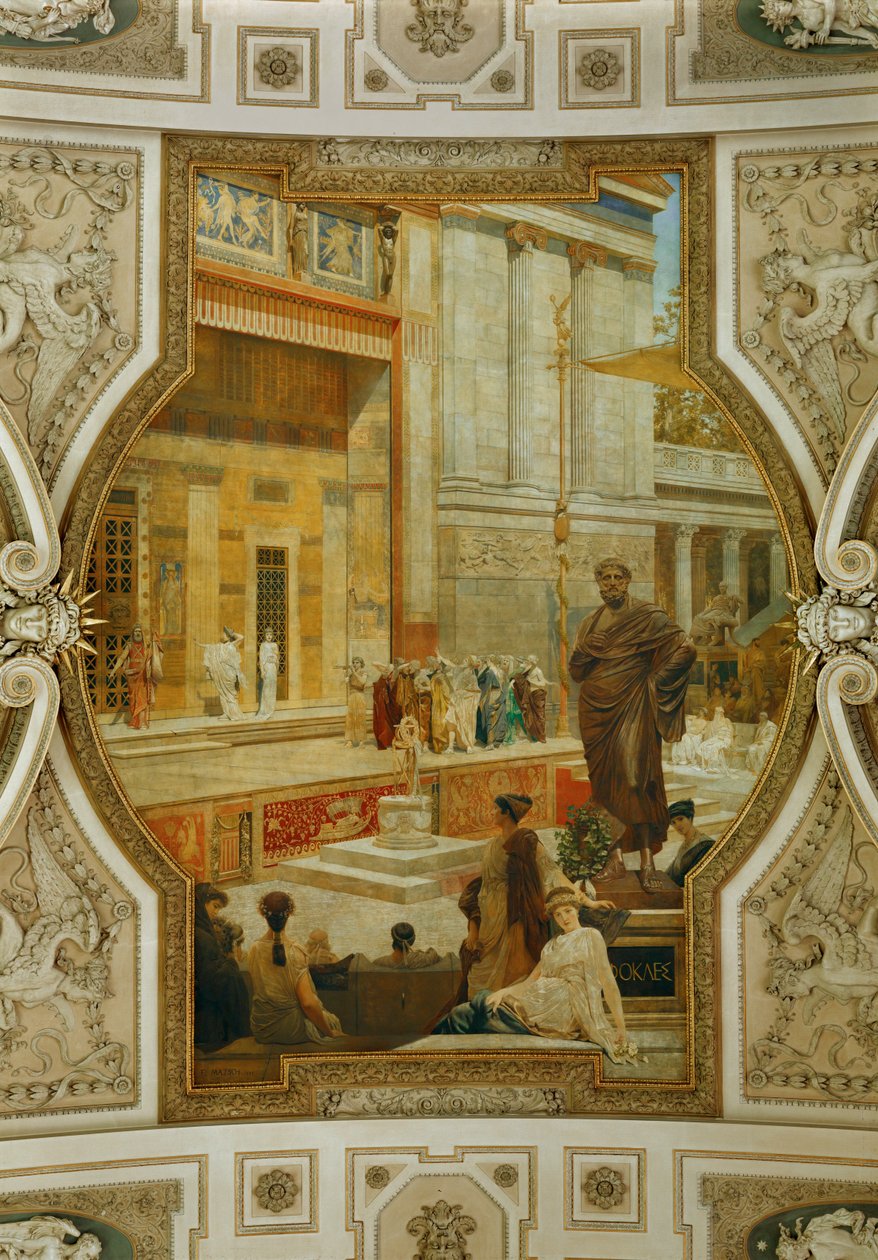 Vienna Burgtheater, Staircase: Ceiling Fresco Dionysos Theatre in Athens by Franz von Matsch