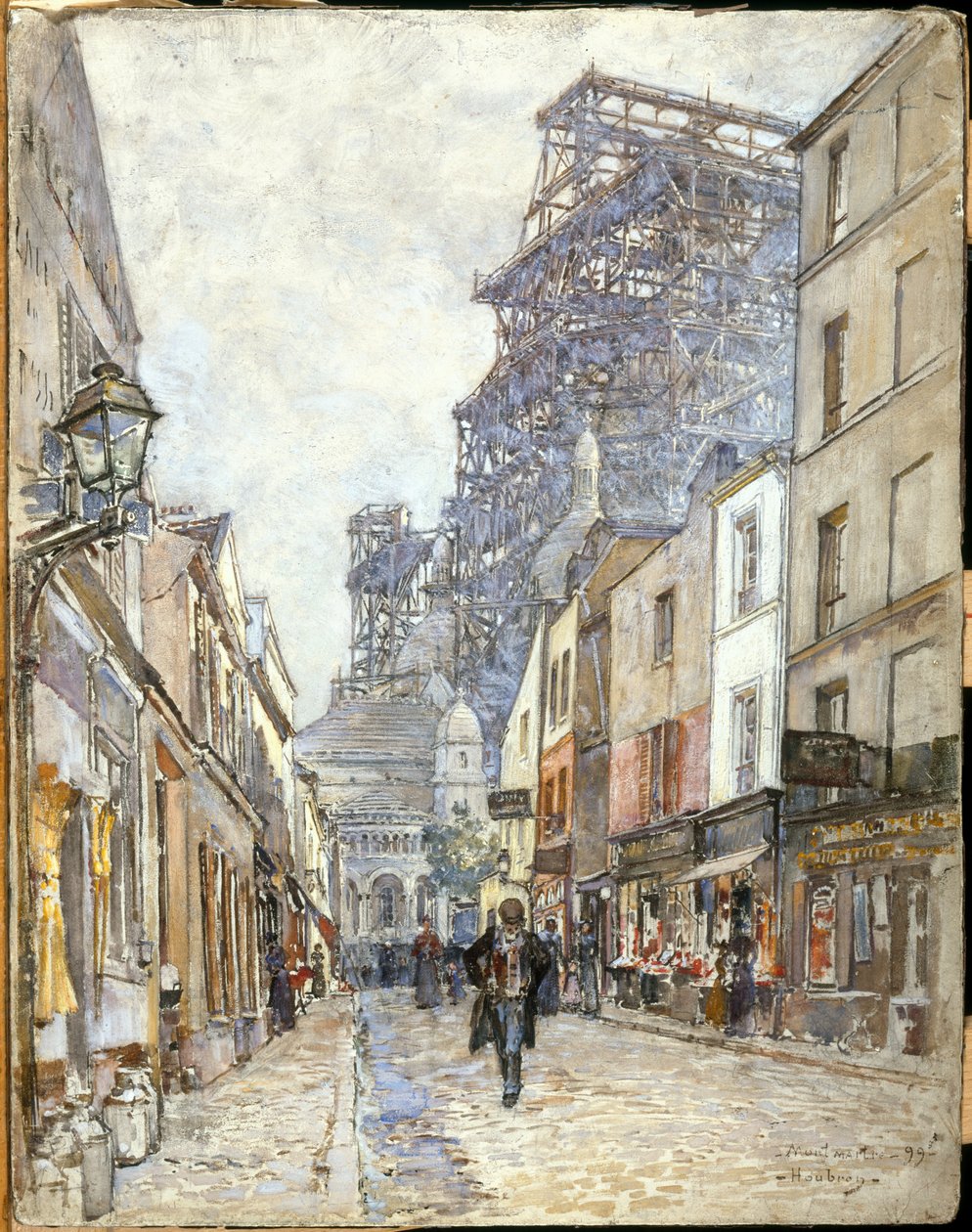 The Street of Chevalier-de-la-Barre, with the Sacré-Cœur under Construction by Frederic Anatole Houbron
