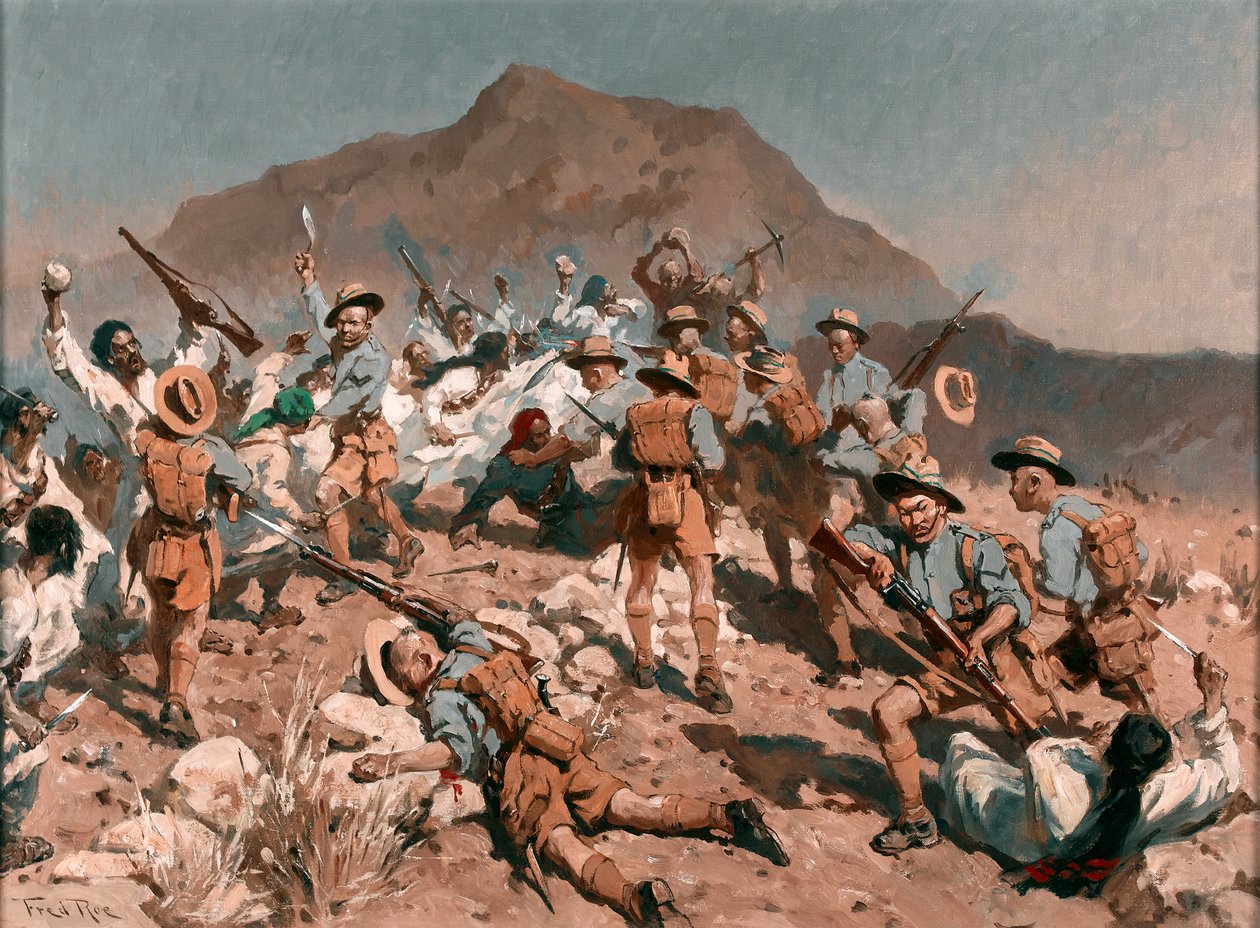 2nd Battalion 5th Gurkha Rifles at Ahnai Tangi, North-West Frontier, India by Fred Roe