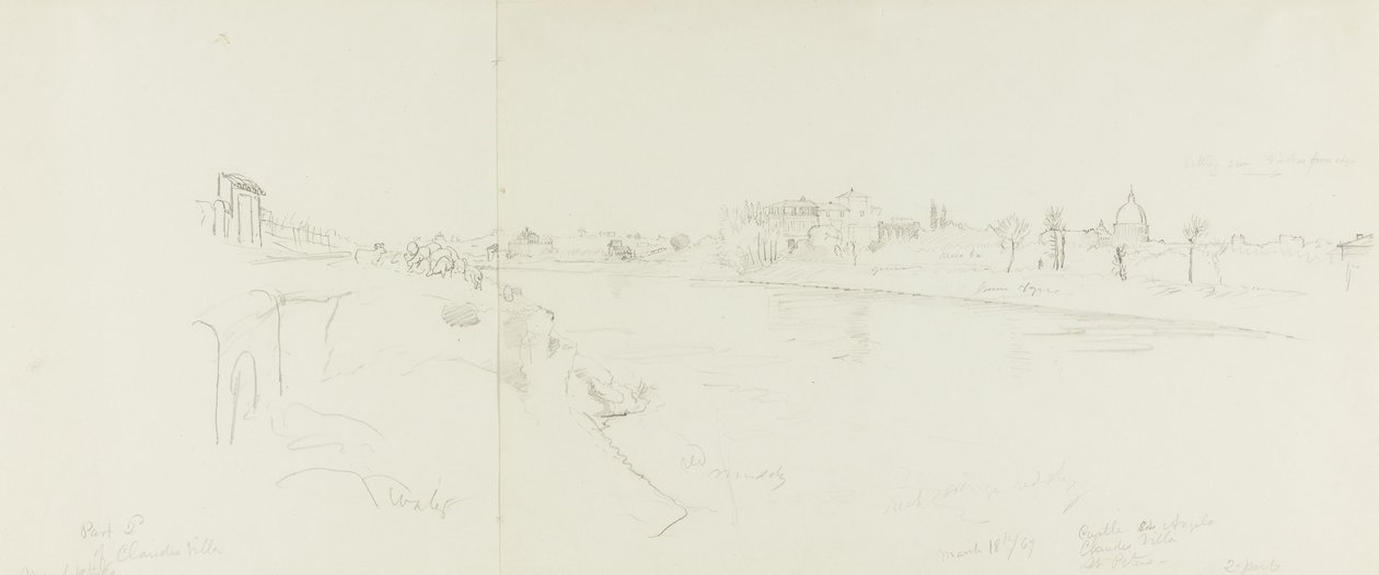 Drawing. Sketches from Rome. A. St. Peters and the Vatican Place shown from the northeast. B, C. by Frederic Edwin Church