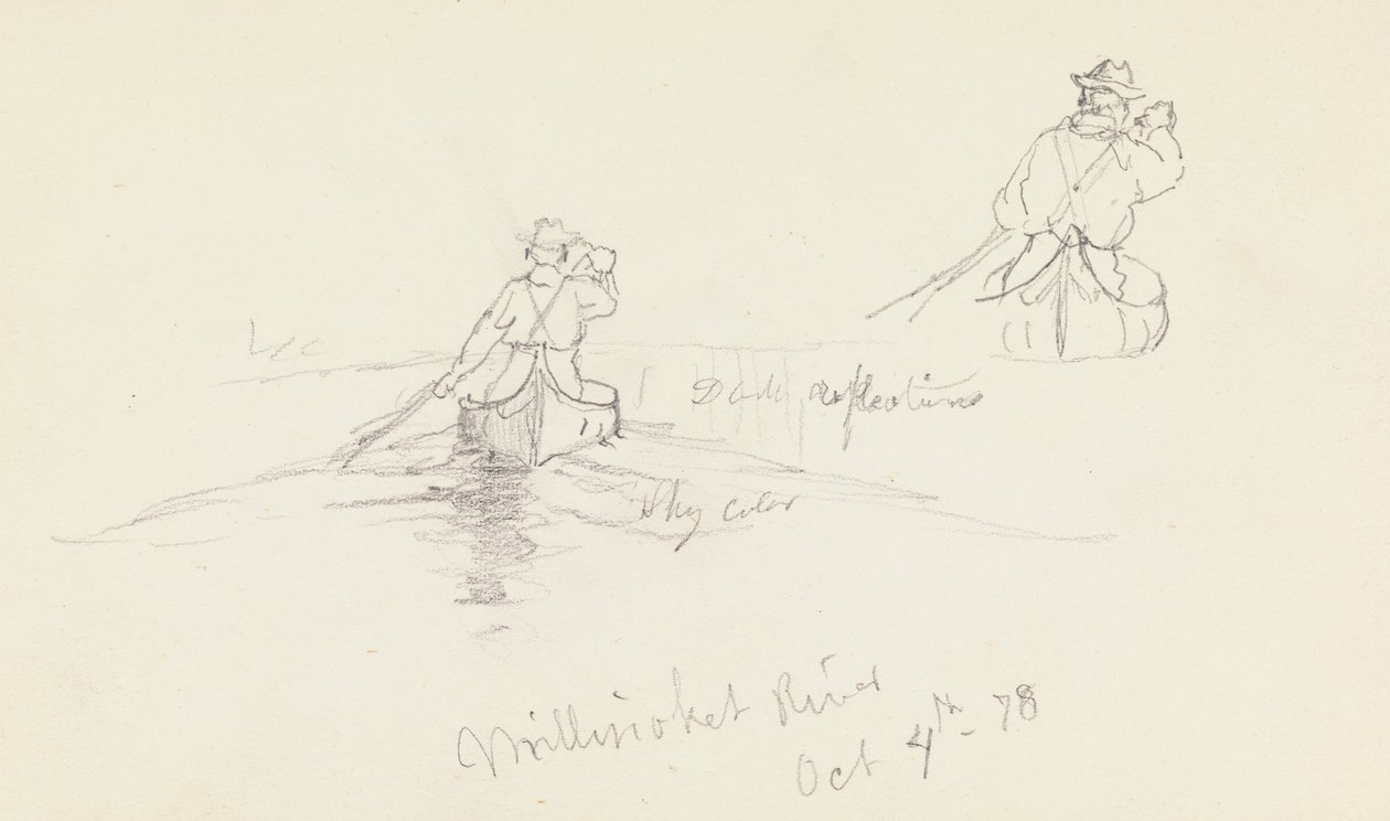 Studies of Man Paddling Canoe on Millinocket River by Frederic Edwin Church